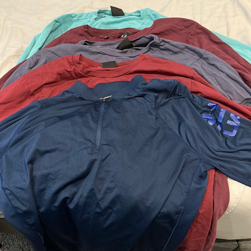 Assorted 5 long sleeve workout shirts men’s m (under armour, my protein)